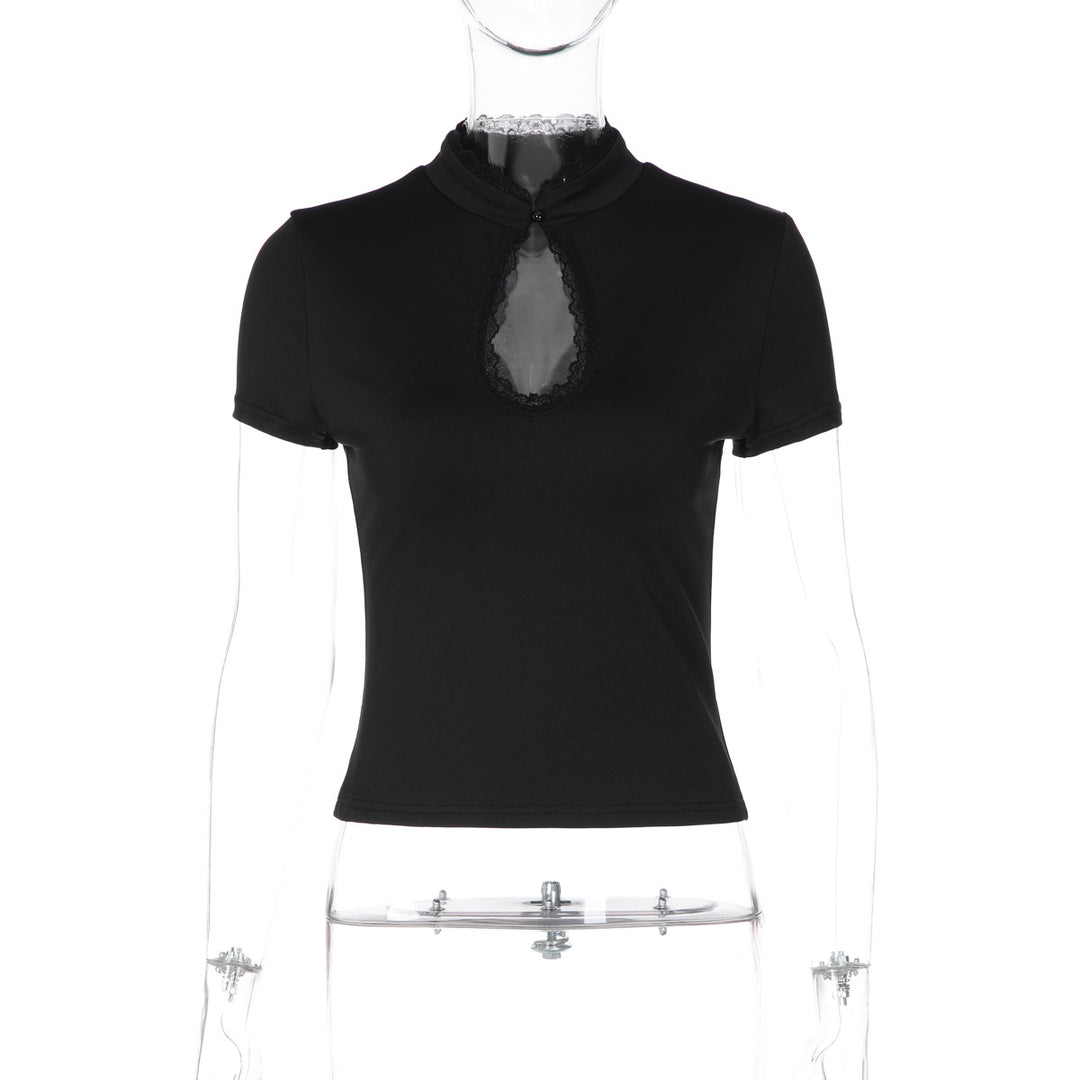 Damen Elegantes Kurzarm-Top mit Spitzeneinsatz EB