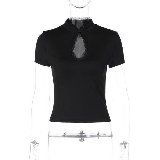 Damen Elegantes Kurzarm-Top mit Spitzeneinsatz EB
