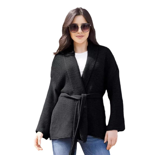 Damen Strickjacke mit Bindegürtel und lässigem Schnitt EB