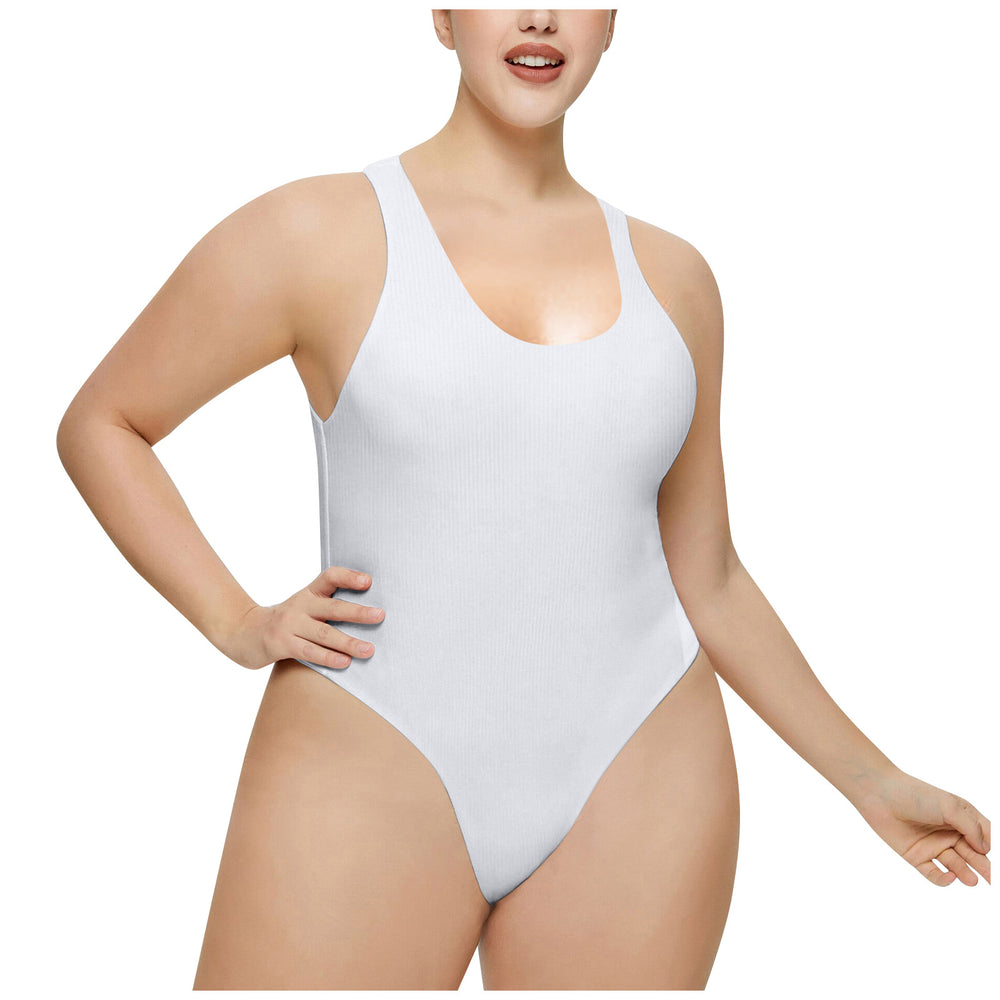 Damen Hochgeschnittenes Rib-Badeanzug EB