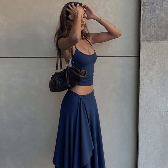 Damen Maxikleid mit asymmetrischem Saum und verstellbarem Träger EB