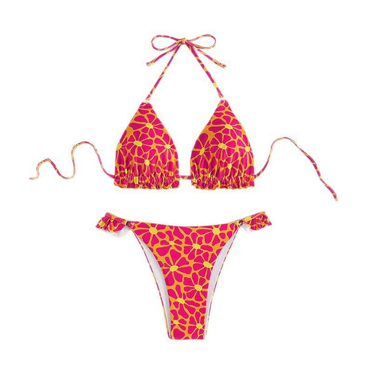 Damen Triangel-Bikini mit verspieltem Blumenmuster und Rüschendetails EB