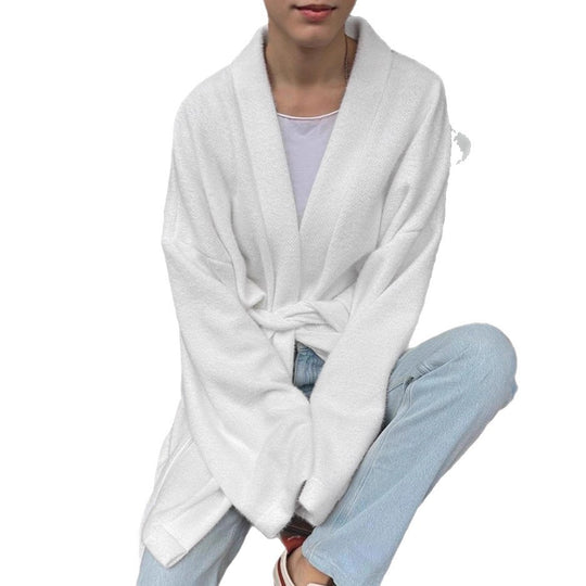 Damen modische offene Strickjacke mit Taillengürtel und weitem Schnitt EB