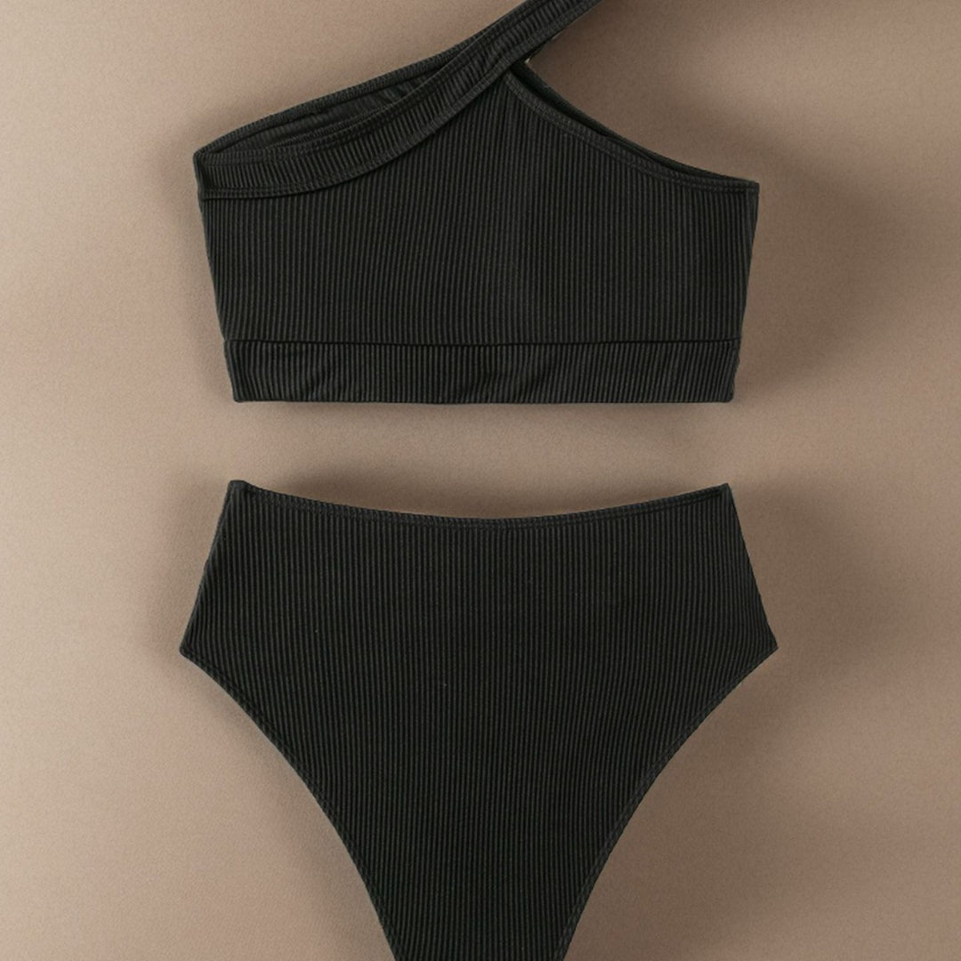 Damen Sport-Bikini mit asymmetrischem Oberteil und hohem Bund EB