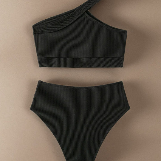 Damen Sport-Bikini mit asymmetrischem Oberteil und hohem Bund EB