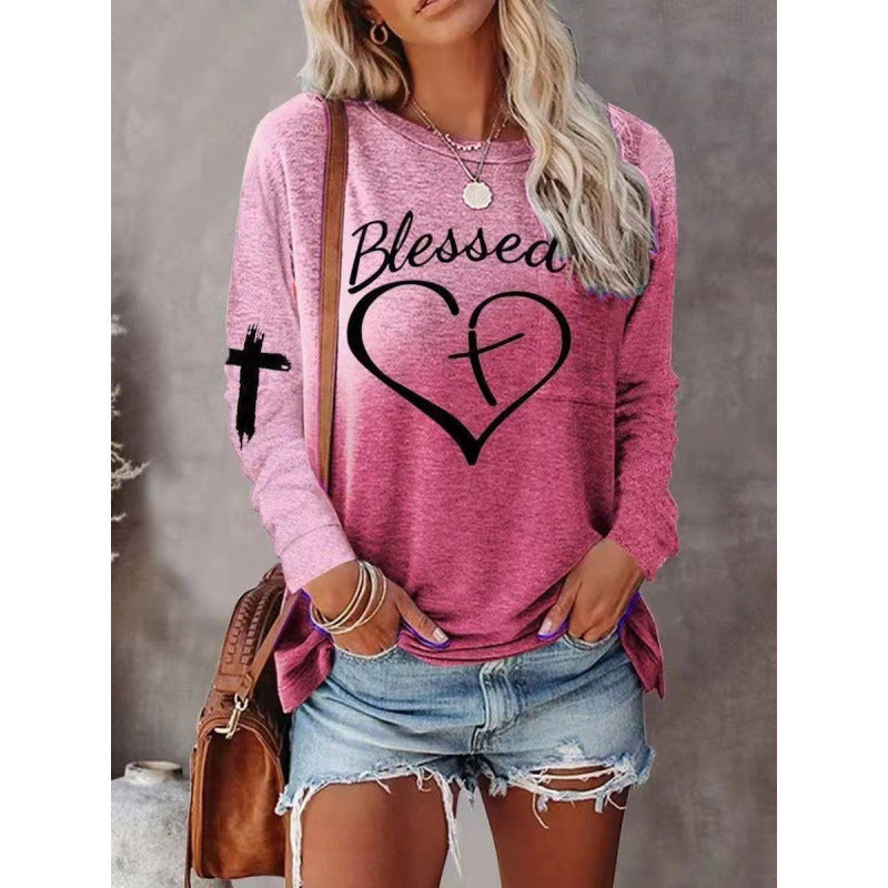EB | Langarmshirt Lockere Passform Baumwollmischung Grafische Vorderseite Freizeitstil