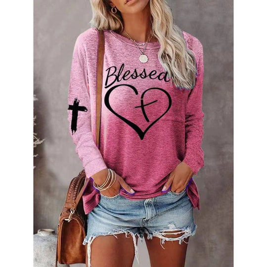 EB | Langarmshirt Lockere Passform Baumwollmischung Grafische Vorderseite Freizeitstil