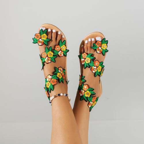Damen Bequeme und modische Sandalen mit floralem Design EB