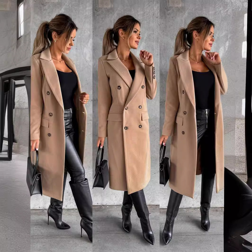 Damen Eleganter Wollmantel mit doppelter Knopfleiste EB