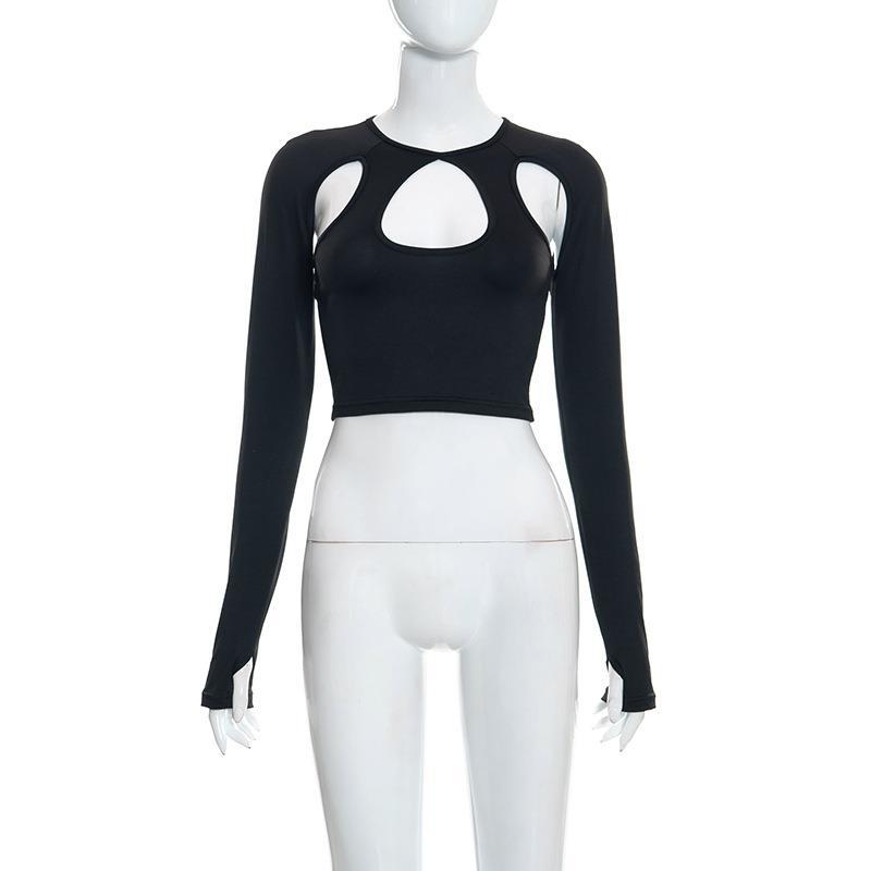Damen Crop-Top mit Cut-Outs und langen Ärmeln EB