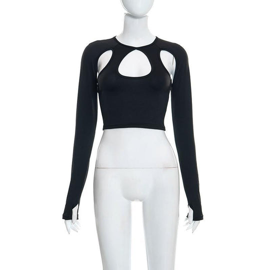 Damen Crop-Top mit Cut-Outs und langen Ärmeln EB