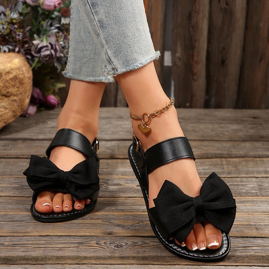 Damen elegante Sandalen mit großem Schleifen-Design und verstellbarem Riemen EB