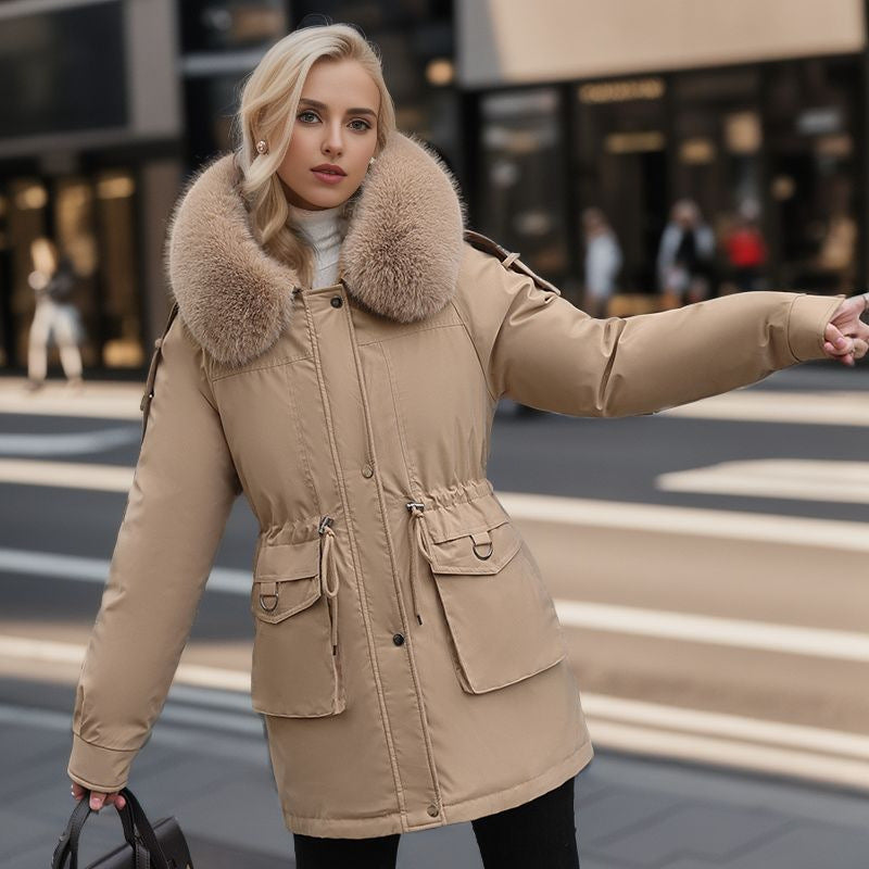 Damen warme Winterjacke mit abnehmbarem Pelzkragen EB