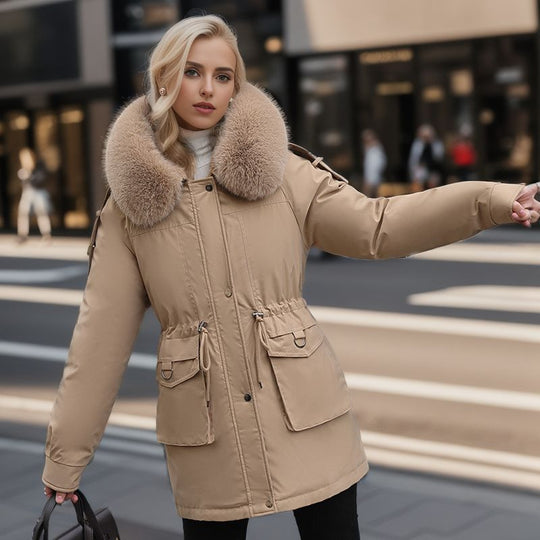 Damen warme Winterjacke mit abnehmbarem Pelzkragen EB