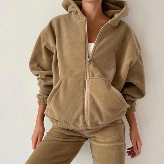 Damen oversized Hoodie mit Kängurutasche und Cargo-Jogginghose Set EB