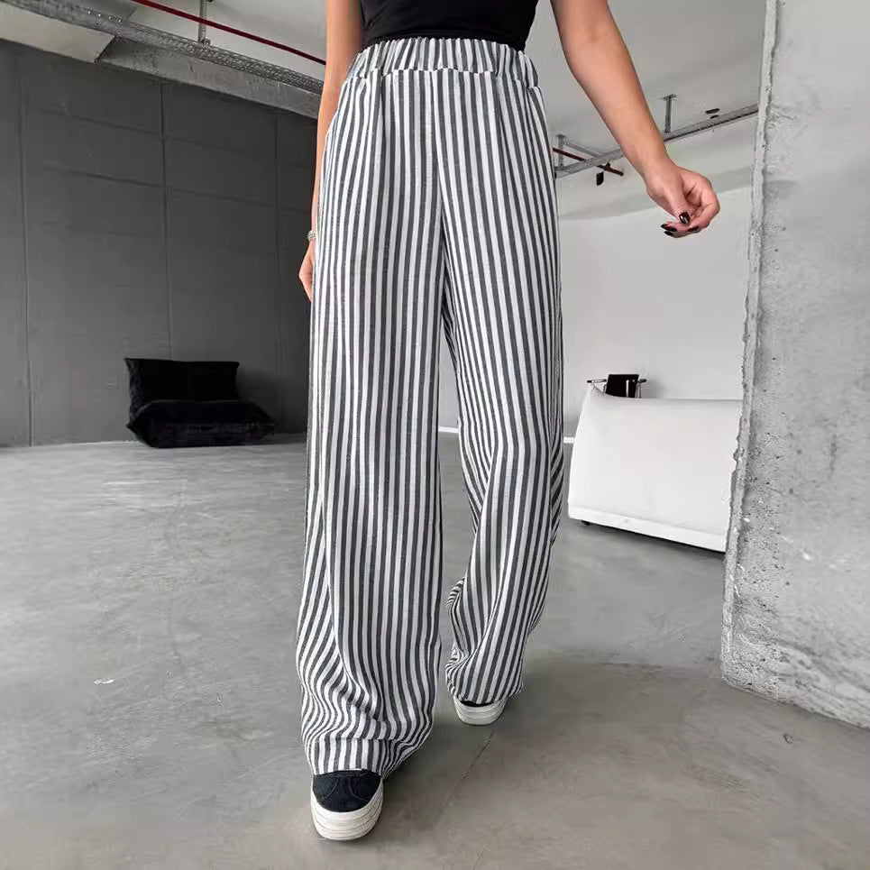 Damen Weite Streifenhose aus leichtem Materialien EB