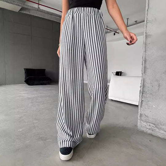 Damen Weite Streifenhose aus leichtem Materialien EB