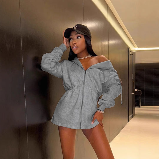 Damen Sportliche Kapuzenjacke mit taillierbarem Schnitt und Reißverschluss EB