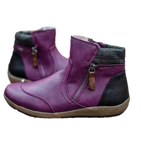 Damen nan lederoptik gefütterte Stiefelette mit seitlichem Reißverschluss und rutschfester Laufsohle EB