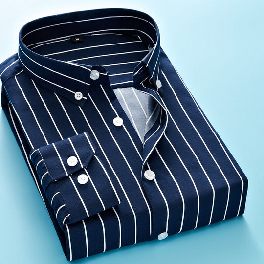Herren nan gestreiftes Business-Hemd mit Button-Down-Kragen, Brusttasche und bügelleichtem Baumwollmix EB