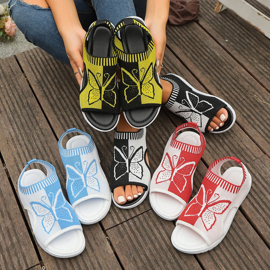 Damen Zehentrenner-Sandalen mit modischem Schmetterlingsdesign und atmungsaktivem Obermaterial EB