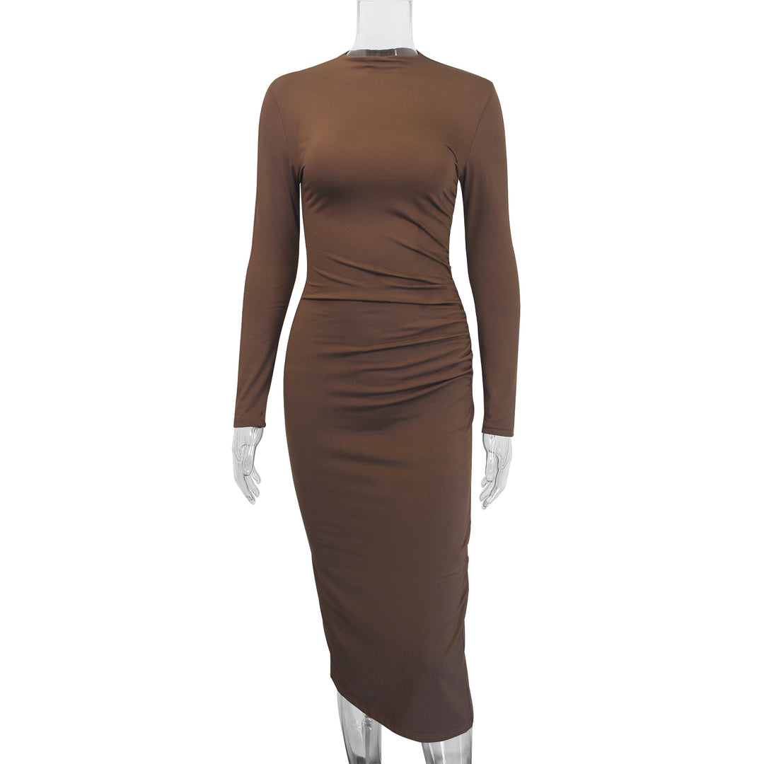 Damen Elegantes Bodycon-Maxikleid mit langen Ärmeln und figurbetontem Schnitt EB