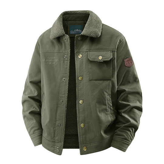 Herren nan gesteppte Canvas-Arbeiterjacke mit Teddykragen, thermischer Innenlage und multiplen Taschen EB