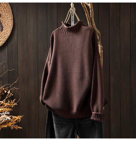 Damen Oversized Strickpullover mit hohem Kragen EB