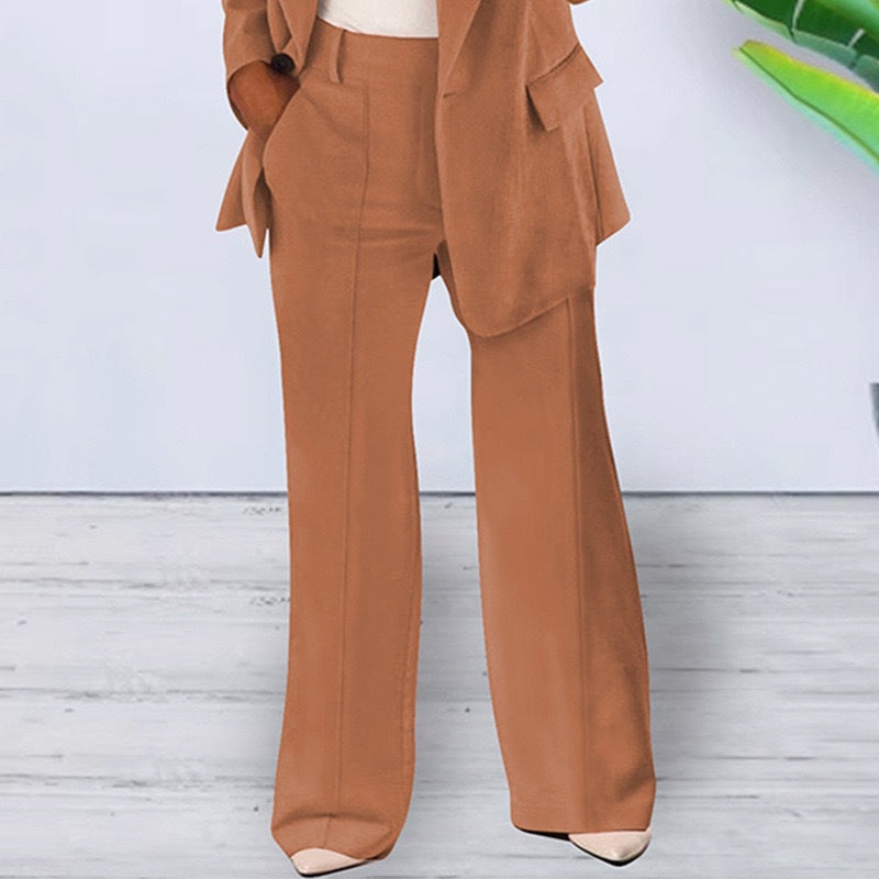 Damen elegantes und lockeres Blazerset mit weiten Hosen EB
