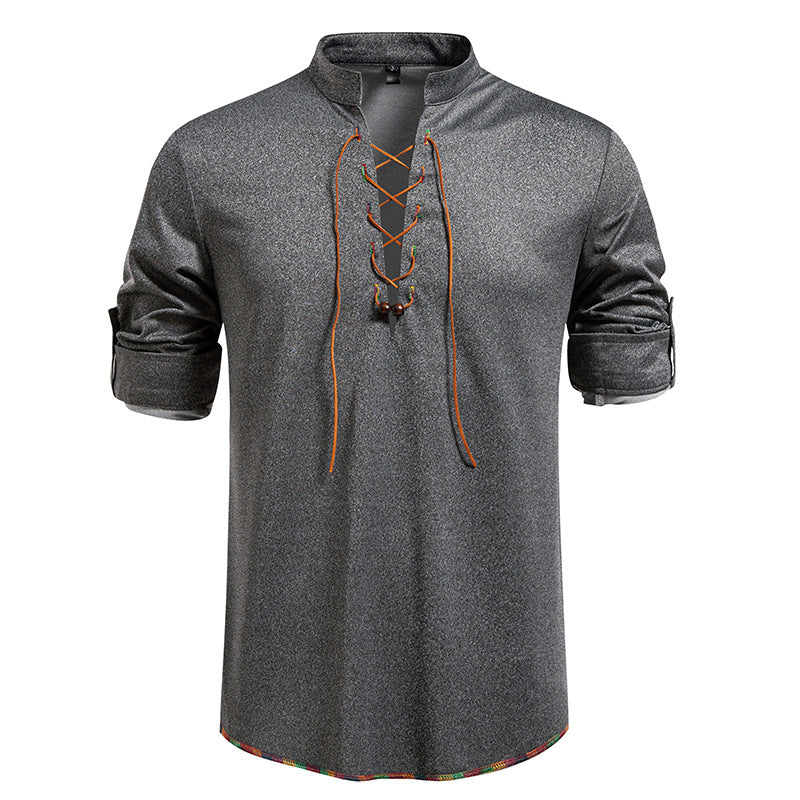 Herren Langarmshirt mit Kordelzug und Stehkragen EB