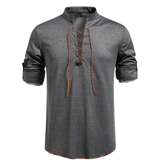 Herren Langarmshirt mit Kordelzug und Stehkragen EB
