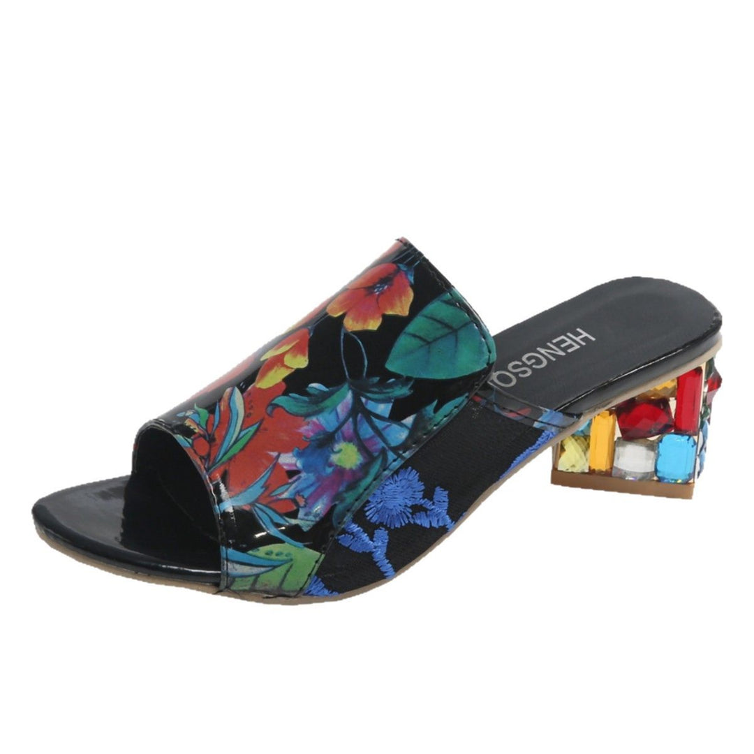 Damen Glamouröse Mules mit buntem Blockabsatz EB