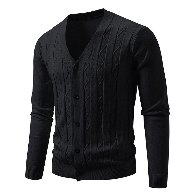 Herren nan V-Ausschnitt Strickjacke mit dezenter Zopfmusterstruktur und durchgehender Knopfleiste EB