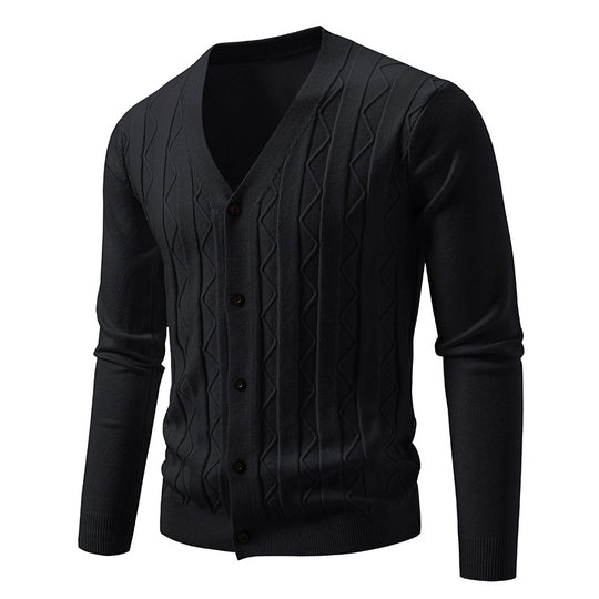 Herren nan V-Ausschnitt Strickjacke mit dezenter Zopfmusterstruktur und durchgehender Knopfleiste EB