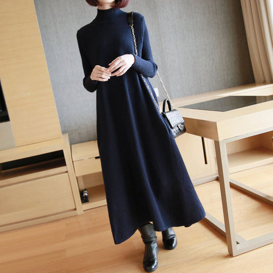 Damen Strickkleid mit elegantem Rollkragen und angesagtem A-Linien-Schnitt EB