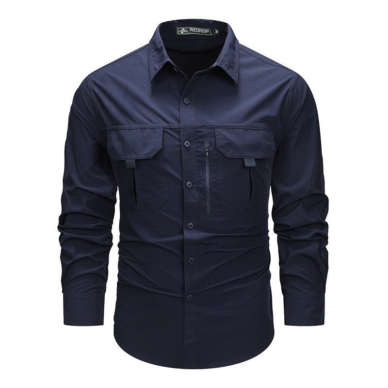 Men's  technical long-sleeve utility shirt with dual flap chest pockets and concealed zip utility pocket EB