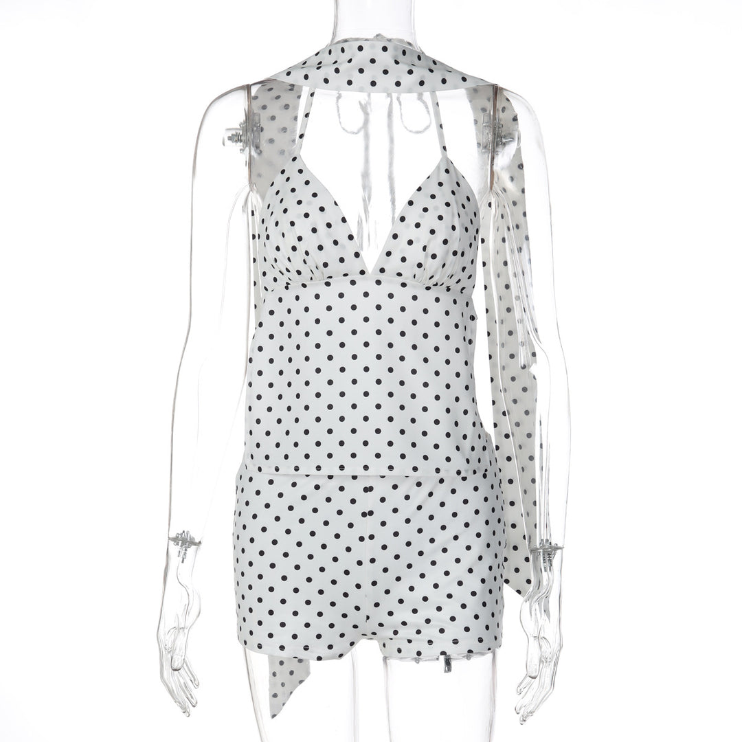 Damen trendiger Jumpsuit mit Halterneck und Punkten EB