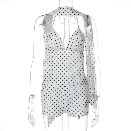 Damen trendiger Jumpsuit mit Halterneck und Punkten EB