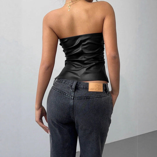 Damen Figurumspielendes Oberteil im edgy Lederlook EB