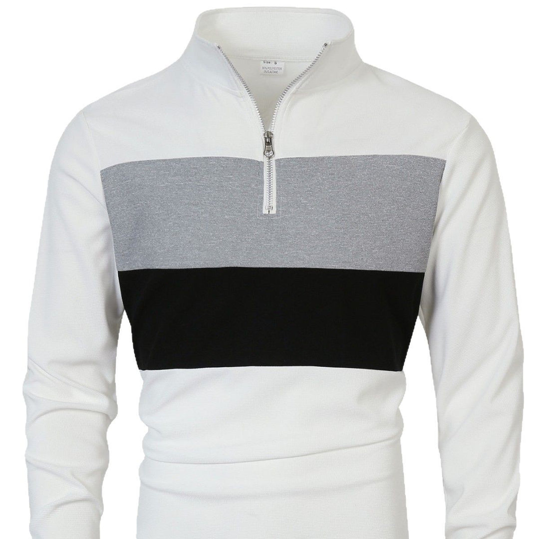 Herren nan Halbzip-Pullover mit Stehkragen, breitem Blockstreifen und fein gerippter Struktur EB