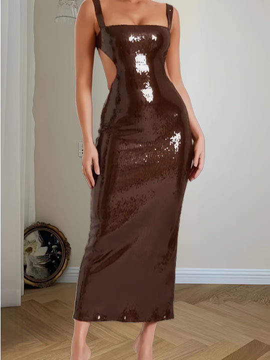 Damen Glitzerndes Maxikleid mit schmalem Schnitt und schimmernden Pailletten EB