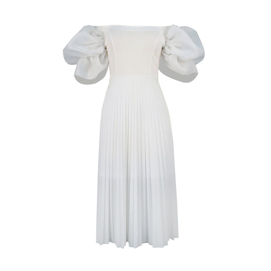Damen Elegantes Kleid mit voluminösen Puffärmeln und schwingendem Rock EB