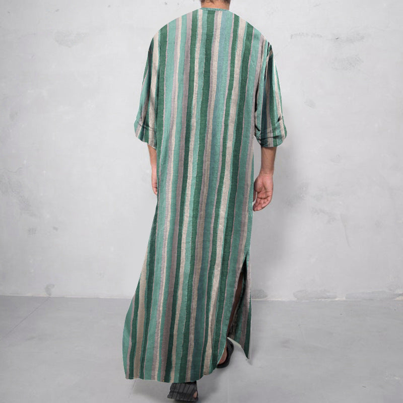Herren nan lockerer Kaftan aus Leinenmischung mit Knopfleiste und aufgesetzten Taschen EB
