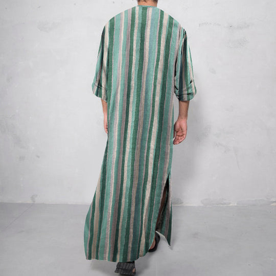 Herren nan lockerer Kaftan aus Leinenmischung mit Knopfleiste und aufgesetzten Taschen EB