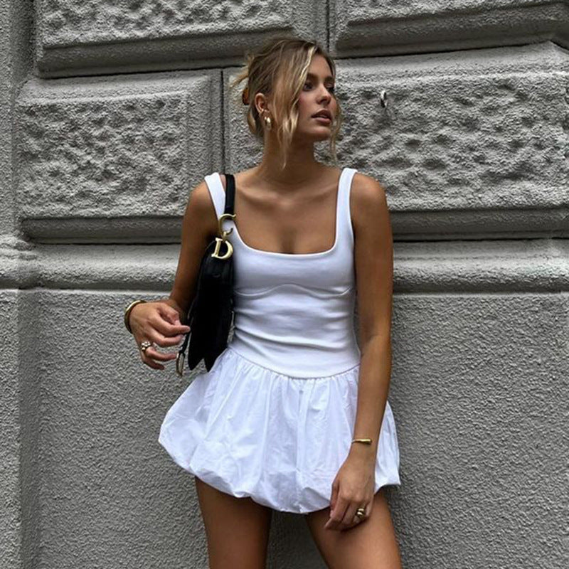 Damen verspieltes Mini-Kleid mit quadratischem Ausschnitt EB
