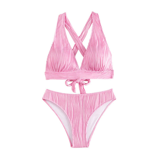 Damen Hochtailliertes Bikini-Set mit eleganter Rippstruktur EB