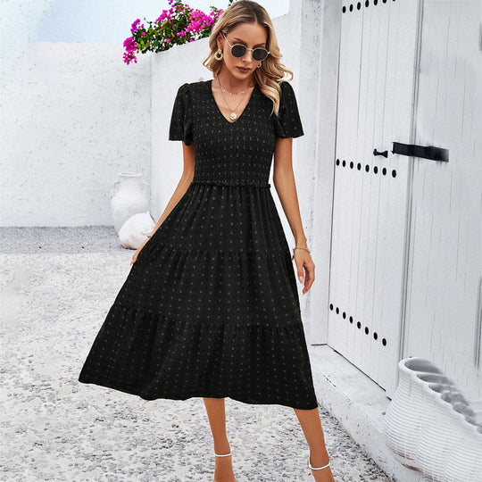 Damen Midikleid mit Rüschendetails und Punkten EB