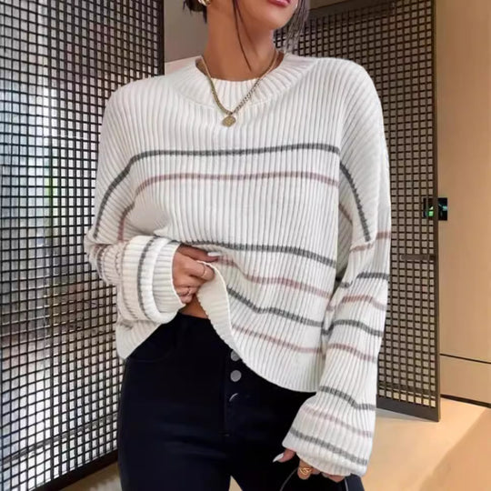 Damen Lässiger Strickpullover mit modischem Streifenmuster EB