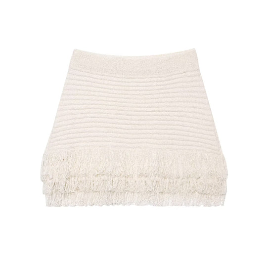 Damen Kurzarm-Strickjacke mit fransigem Saum und dekorativen Knöpfen EB