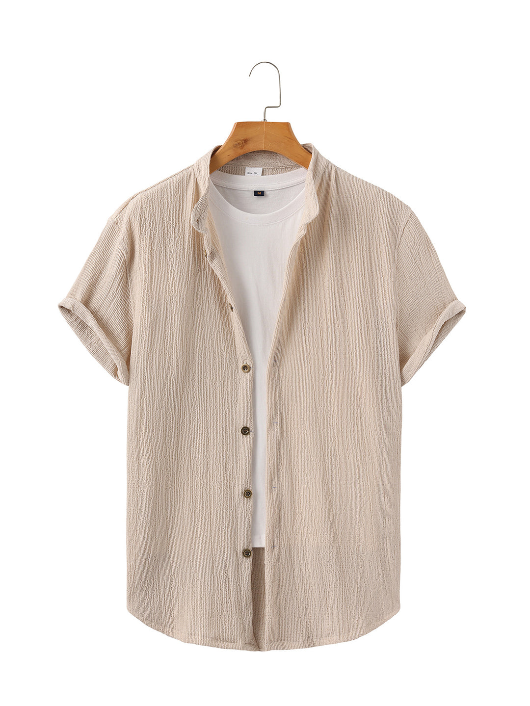 Herren nan leichtes Knitterstruktur-Überhemd mit umgeschlagenen Ärmeln entspannter Overshirt-Silhouette EB